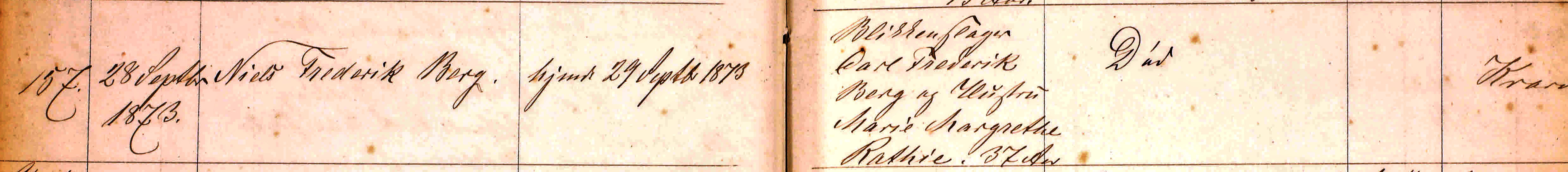 Udsnit af Sankt Mortens kirkebog, Niels Frederik Berg